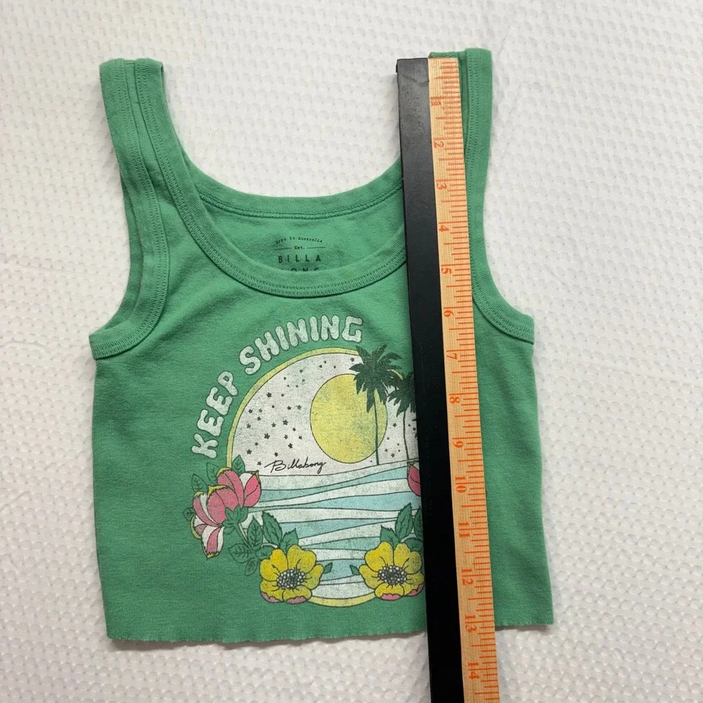 Billabong Graphic Tank Top Girls XS Green Good Keep Shining Tropical Crop